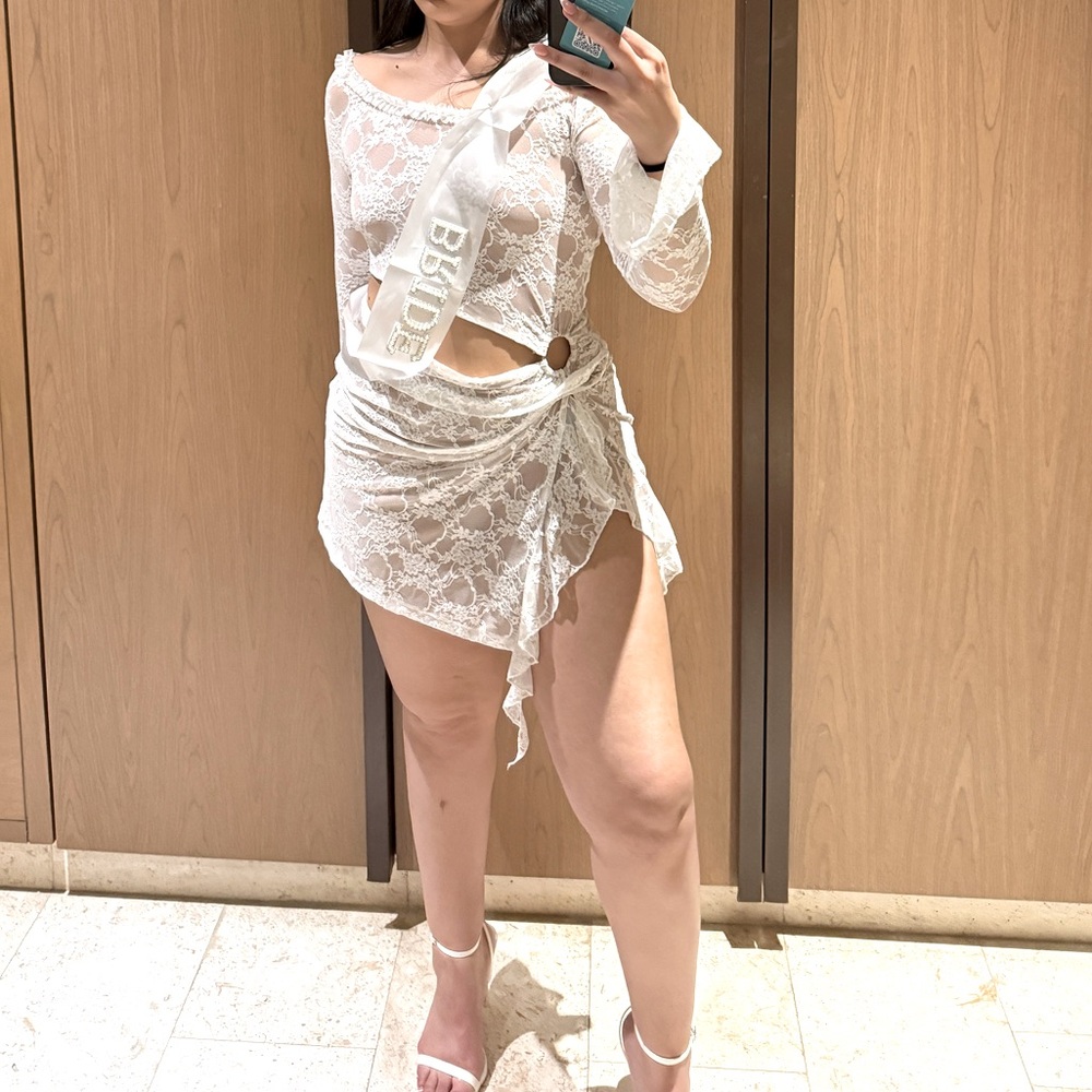 Fashion Nova White Lace Asymmetrical Dress